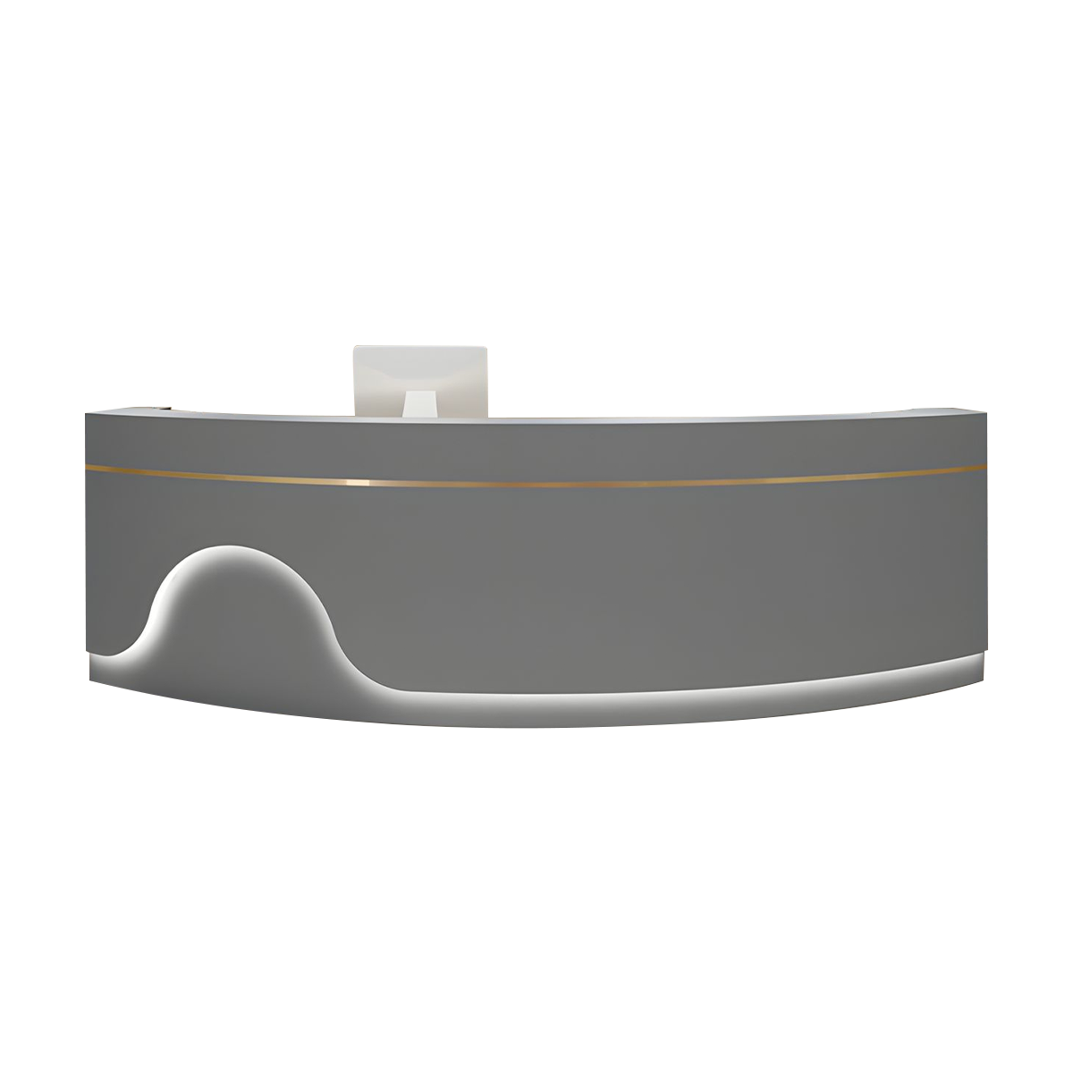 Minimalist and Elegant Curved Reception Desk with Beautiful Light Strip Design and Metal Trim