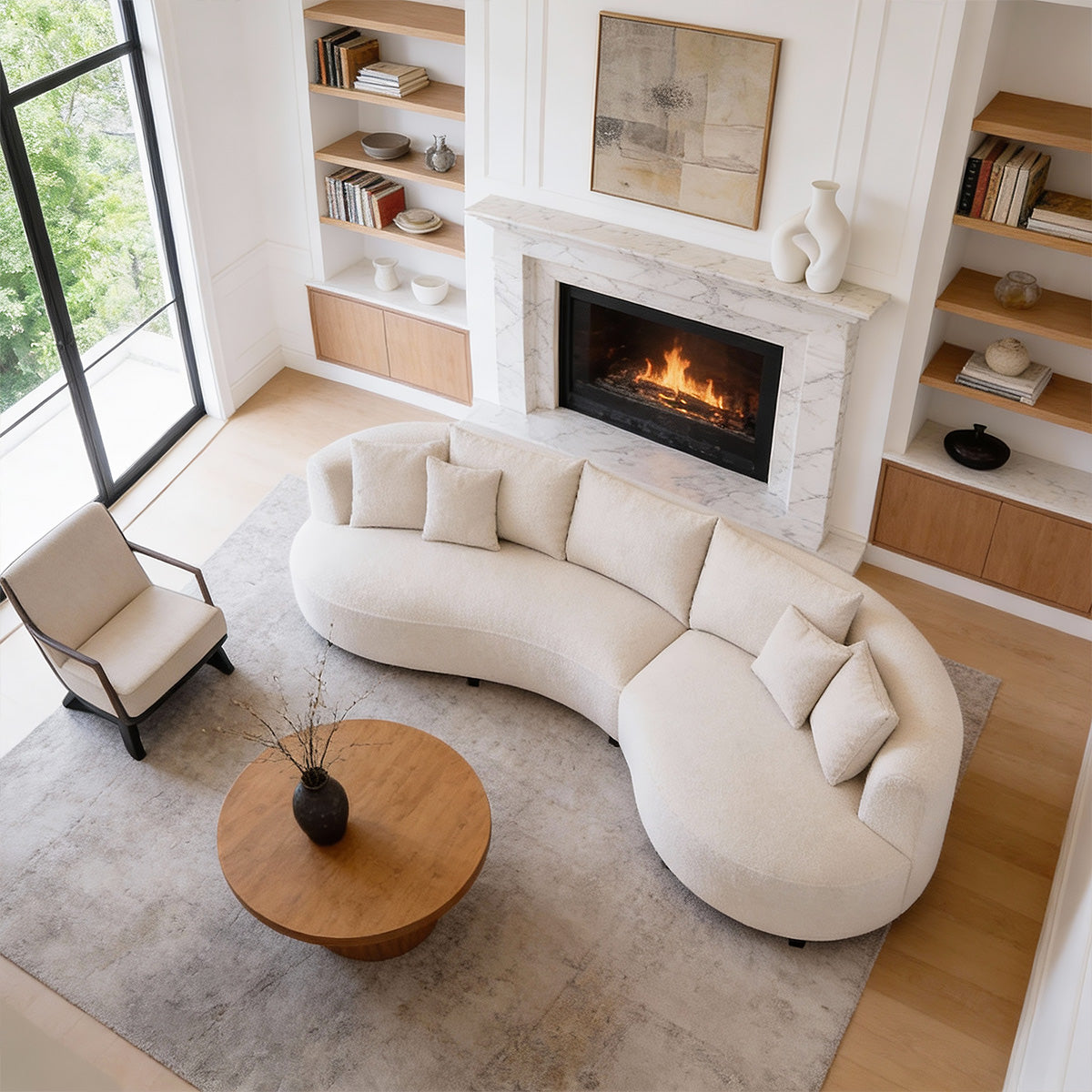 Modern Sherpa Lounge Sofa with Curved Backrest for Living Rooms & Reception Areas