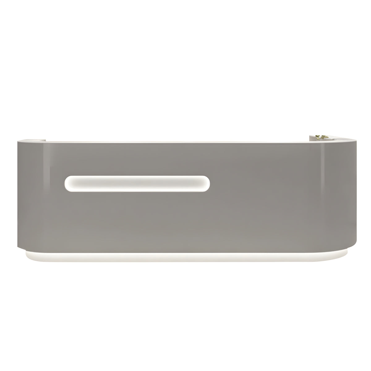 Modern High-Gloss Reception Desk with LED Accent Lighting and Lockable Storage