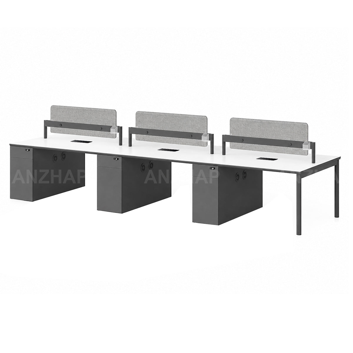 Collaborative Office Desk With Privacy Panels, Power Outlet & Side Storage