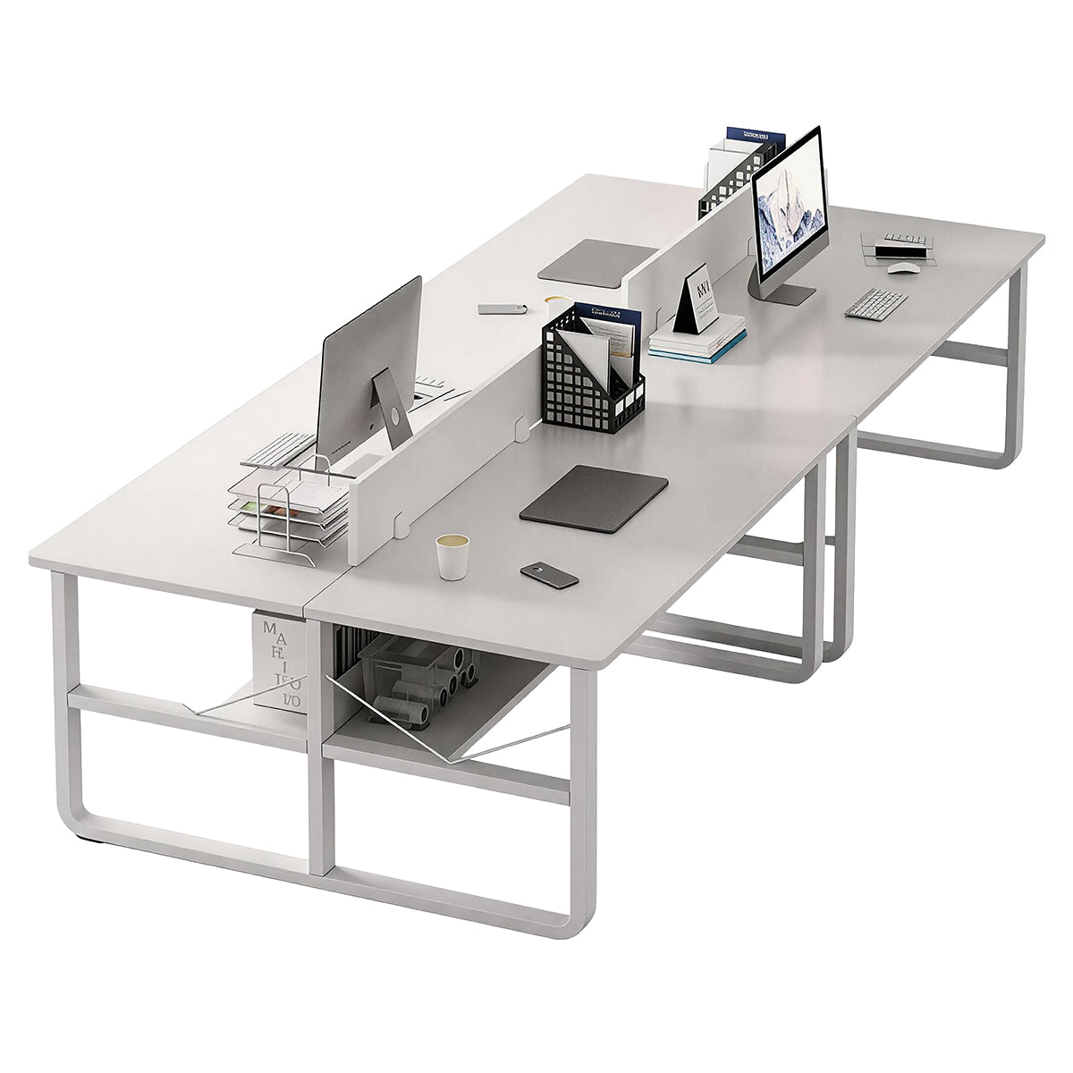 Simple  Office Desk with Partition for Staff, Freely Customizable, U Shaped Bracket