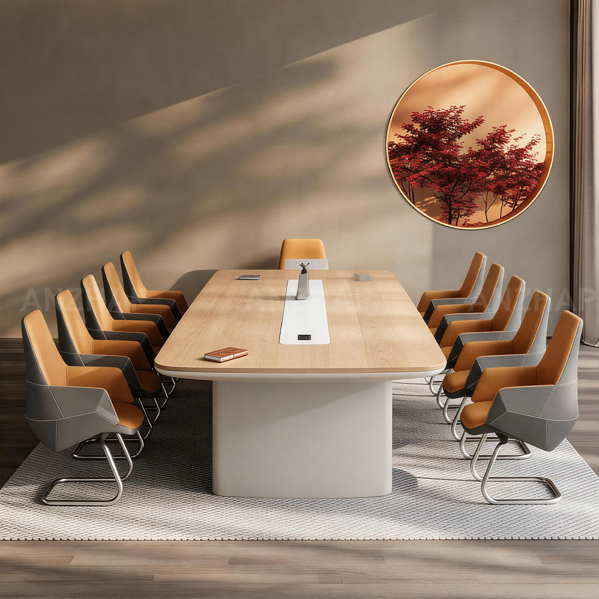 Executive Conference Table with Built-In Power Hub, Wide Desktop & Rounded Corners
