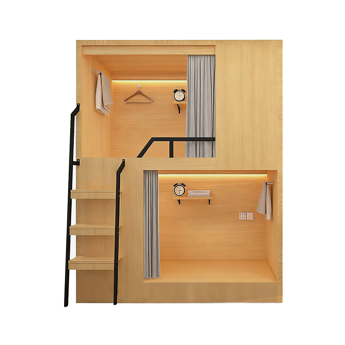 Multi-functional solid wood bunk bed in natural color square style color option