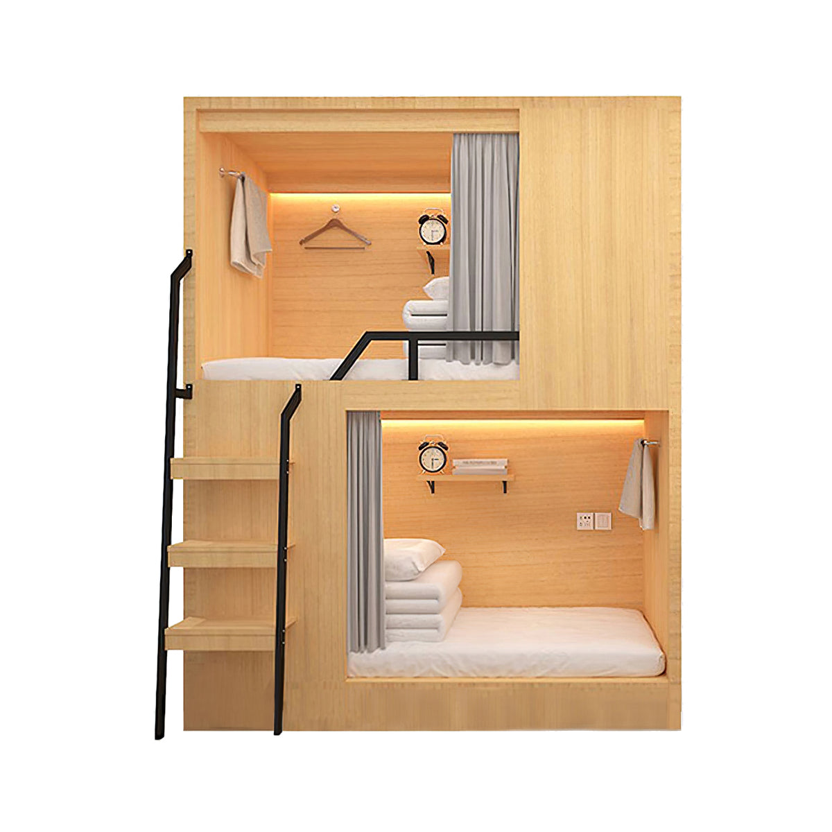 Multi-functional solid wood bunk bed angled view