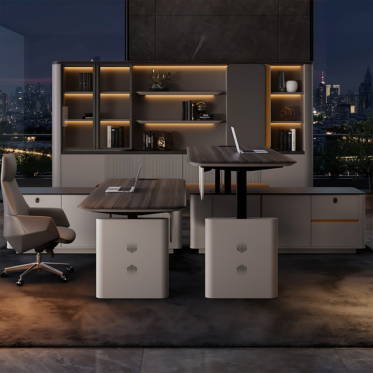 Sophisticated Multi-Functional Executive Desk with Adjustable Height for Home Office or Workspace