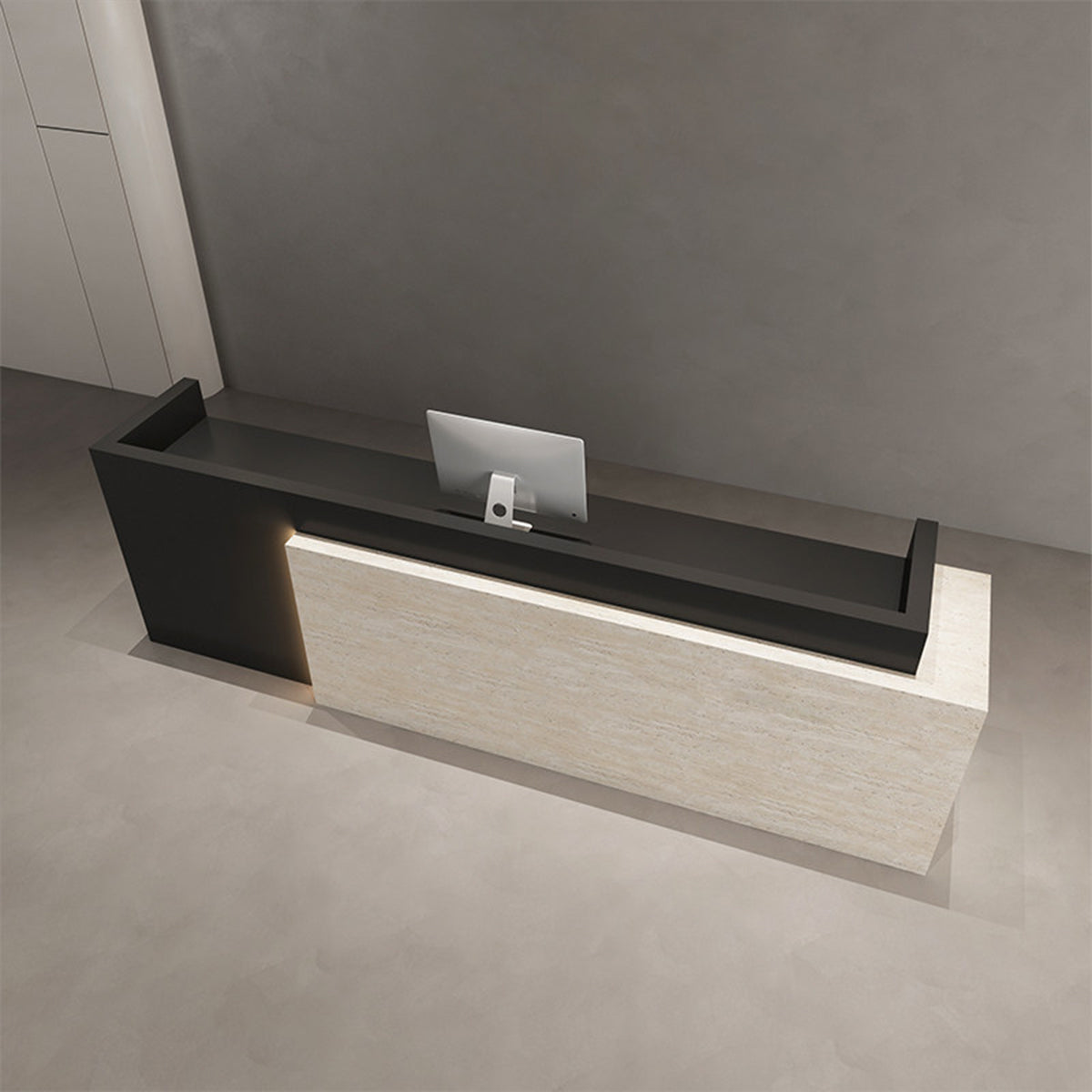 Modern Reception Desk with LED Accent Lighting, Custom Logo & Lockable Storage