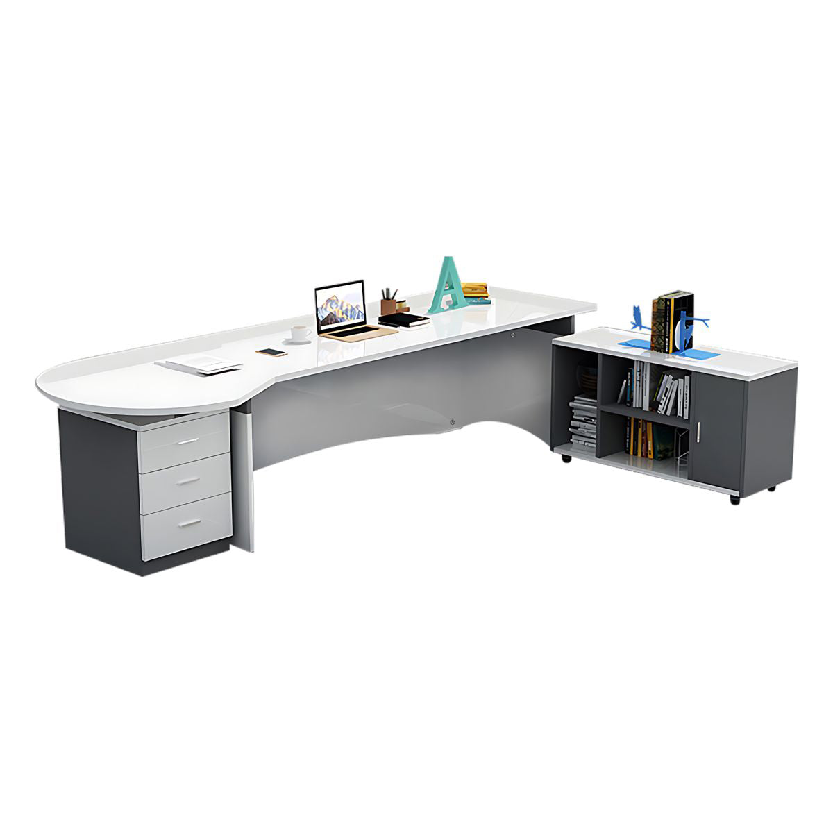 Modern Executive Desk 55–87 in Wide with File Drawers & for Corner Office