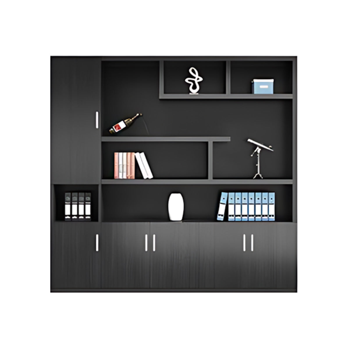 Modern Office Storage Cabinet with Wardrobe, Drawers & Display Shelves