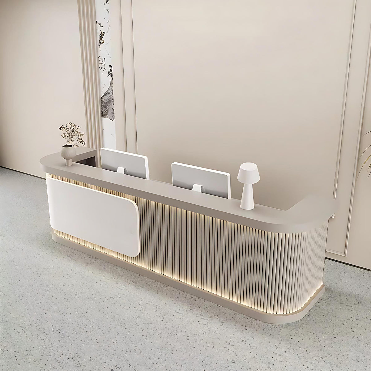 Alt Reception Modern Minimalist Reception Desk 71–126 in Wide with LED Accent Lighti ...