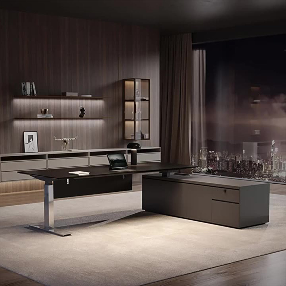 Modern Electric Office Desk Adjustable Height Storage Drawers