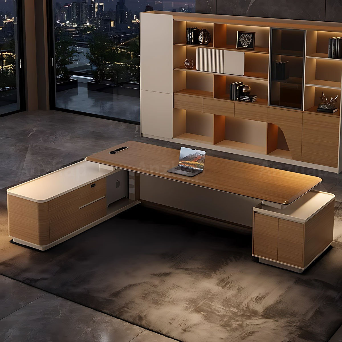 L-Shaped Executive Desk with Premium Grommet Box and Scratch-Resistant Thick Surface