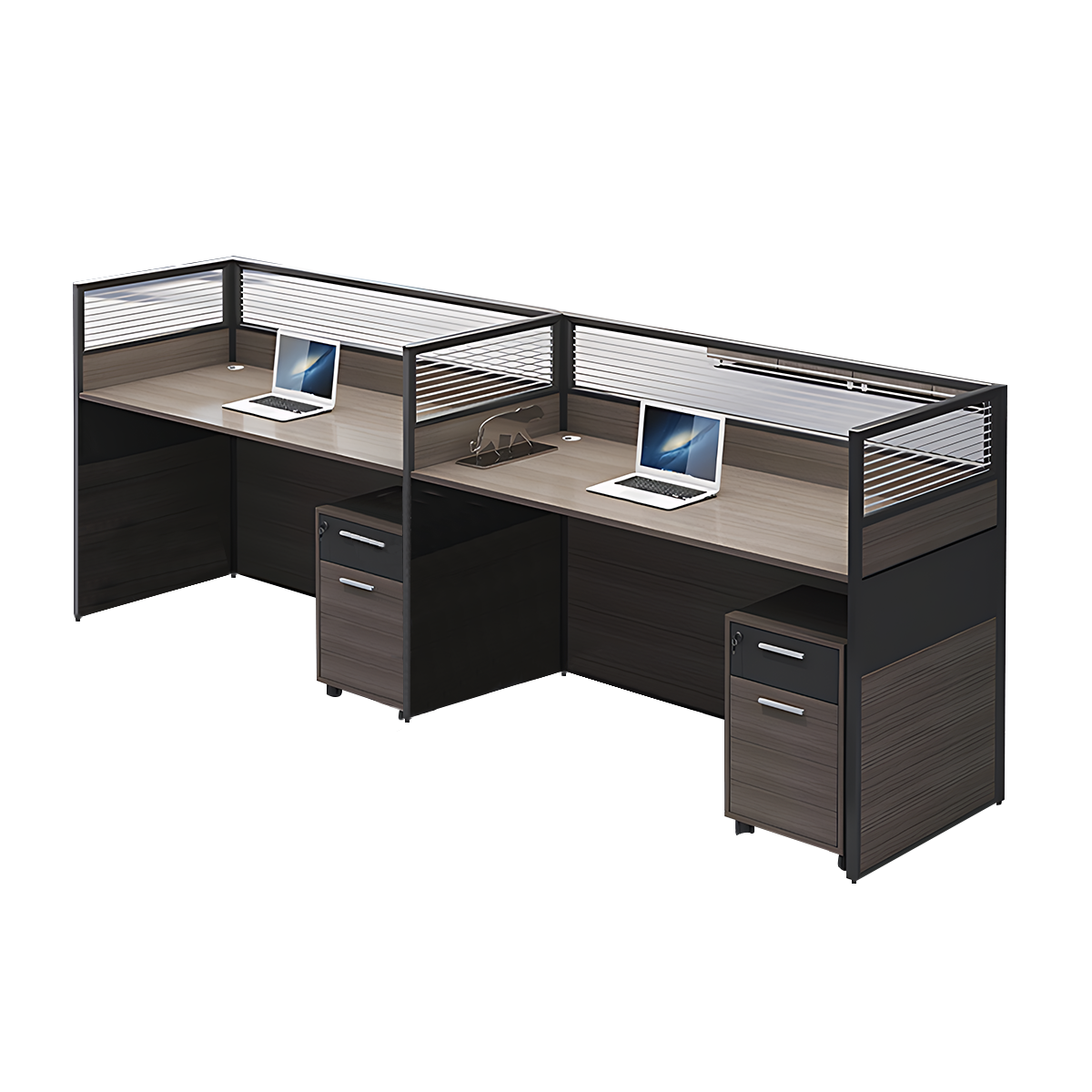 Minimalist Office Desk with Screen Partition, Four Seater