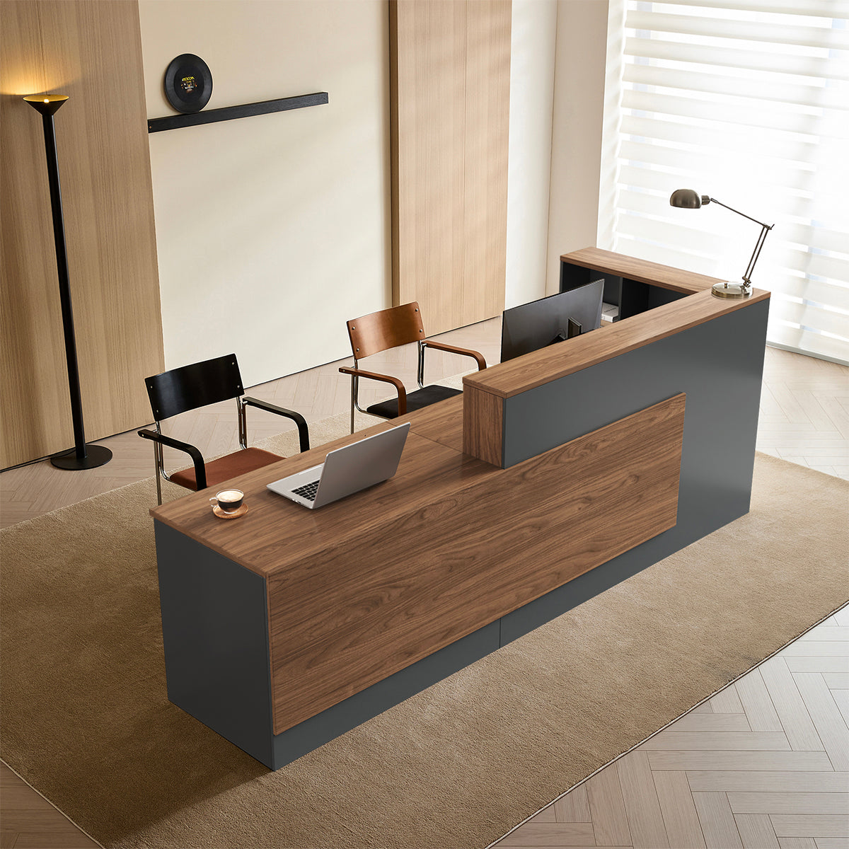 Reception Desk, office room scene, for reception area or front office, commercial reception furniture