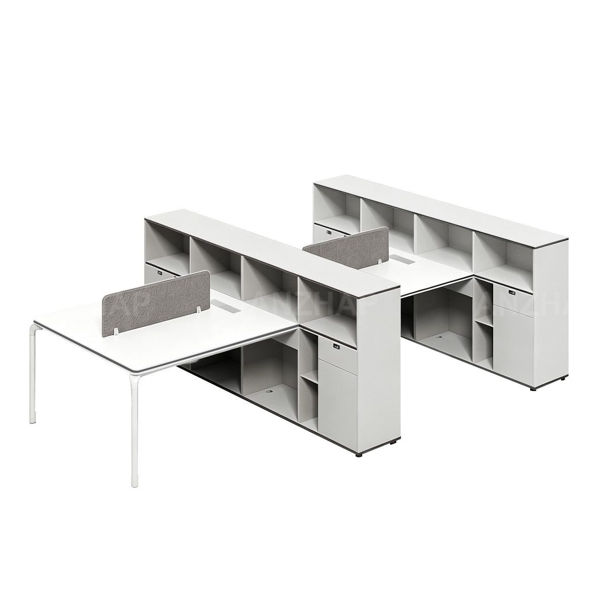 Office Desk with Large Side Cabinet, Fabric Privacy Panel and Built-In Power Outlet