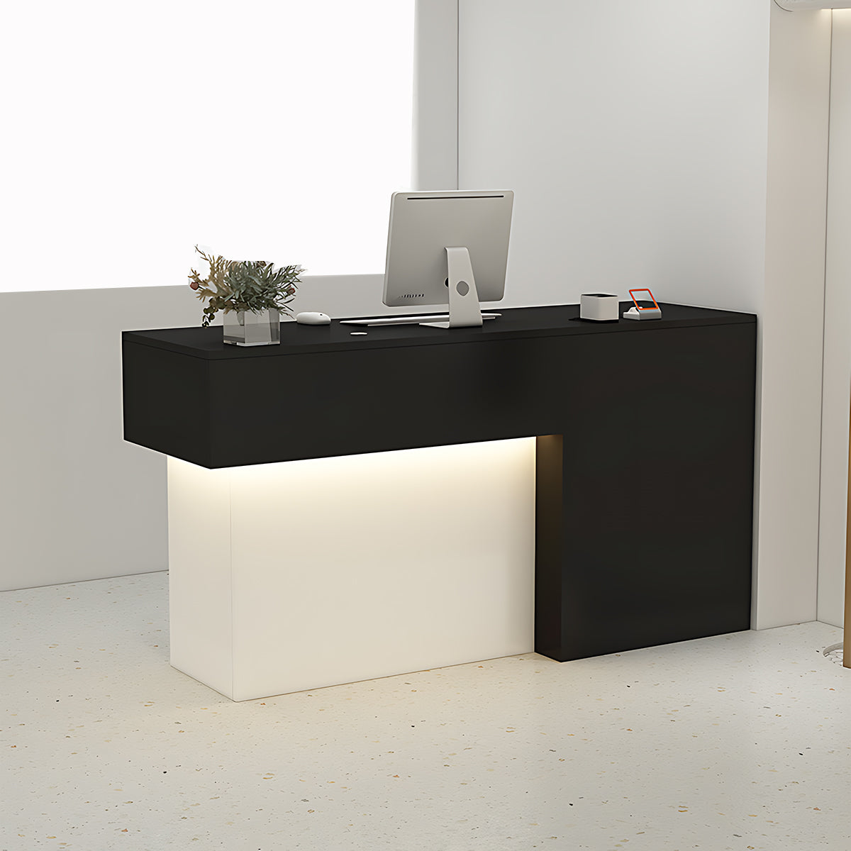 High-End Modern Reception Desk with Elegant LED Lighting and Thickened Desktop