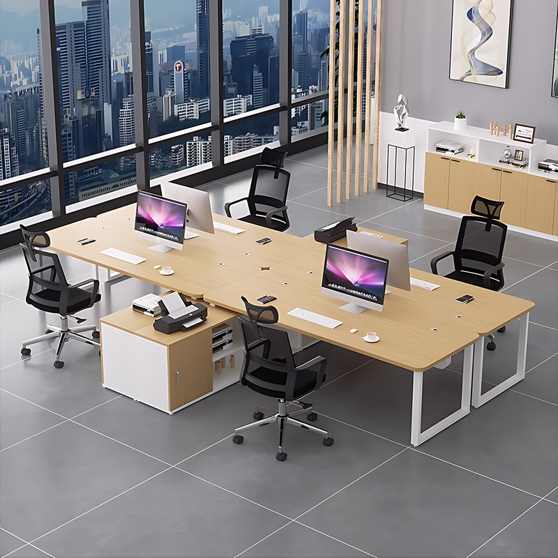 Minimalist Spacious Employee Desk with Sturdy Large Side Cabinet and Robust Legs