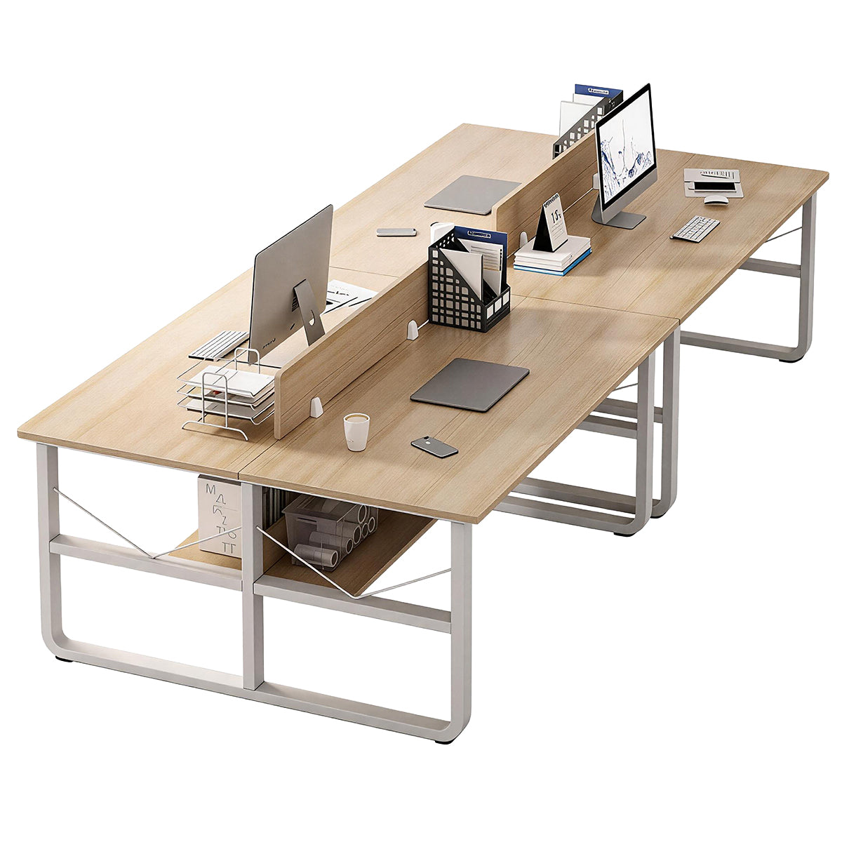 Simple  Office Desk with Partition for Staff, Freely Customizable, U Shaped Bracket
