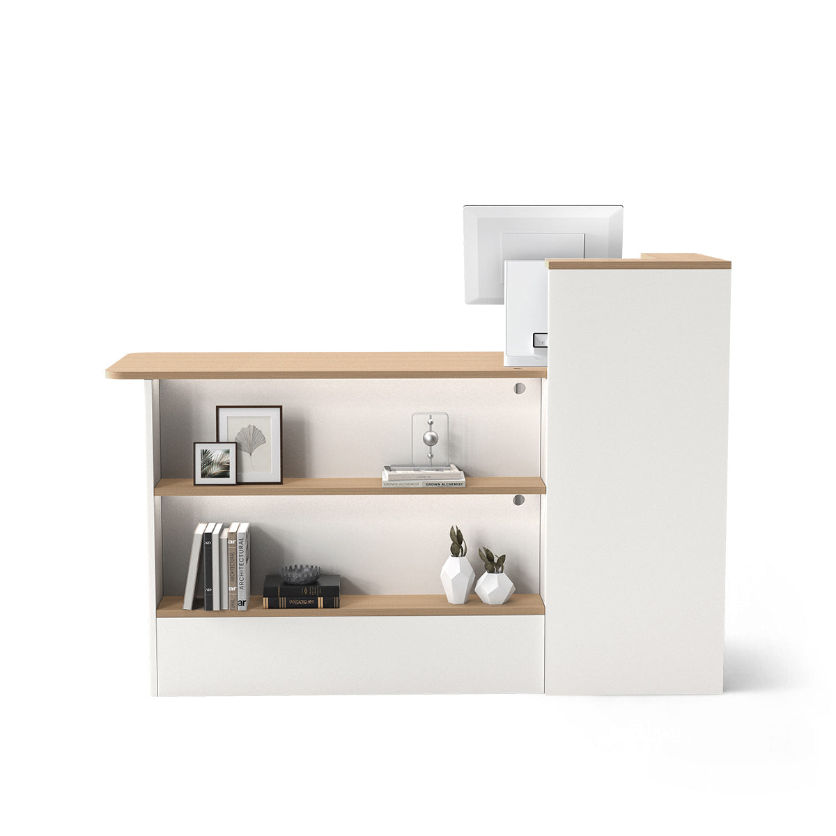 Minimalist Small Reception Counter with Front Display Shelf for Office & Retail（Stock Items）