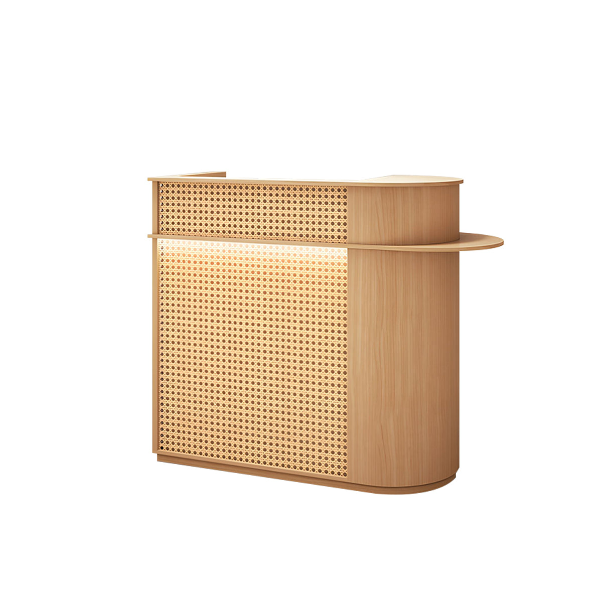 Rattan Reception Desk with LED Strip Lockable Drawer Storage High Density Board