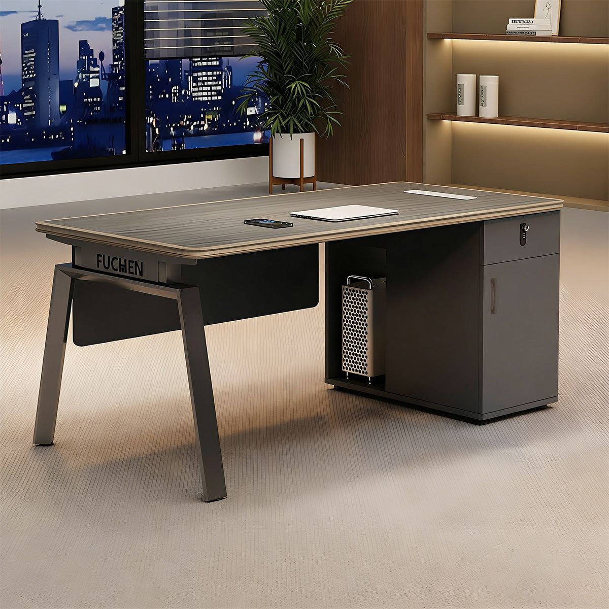 Minimalist Office Desk with Steel Legs and Privacy Panel