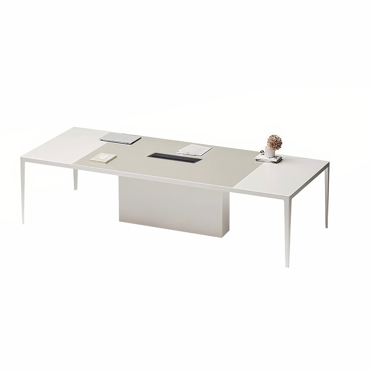 Modern Minimalist Eco Conference Table Thick Top Cable Box Rounded Edges