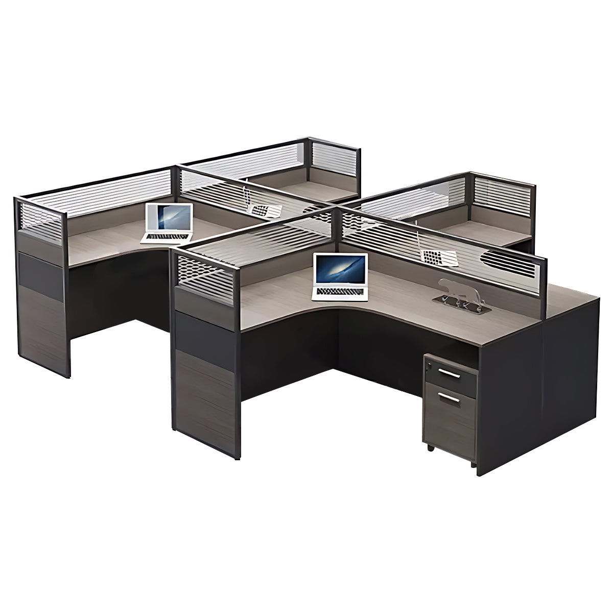 Minimalist Office Desk with Screen Partition, Four Seater