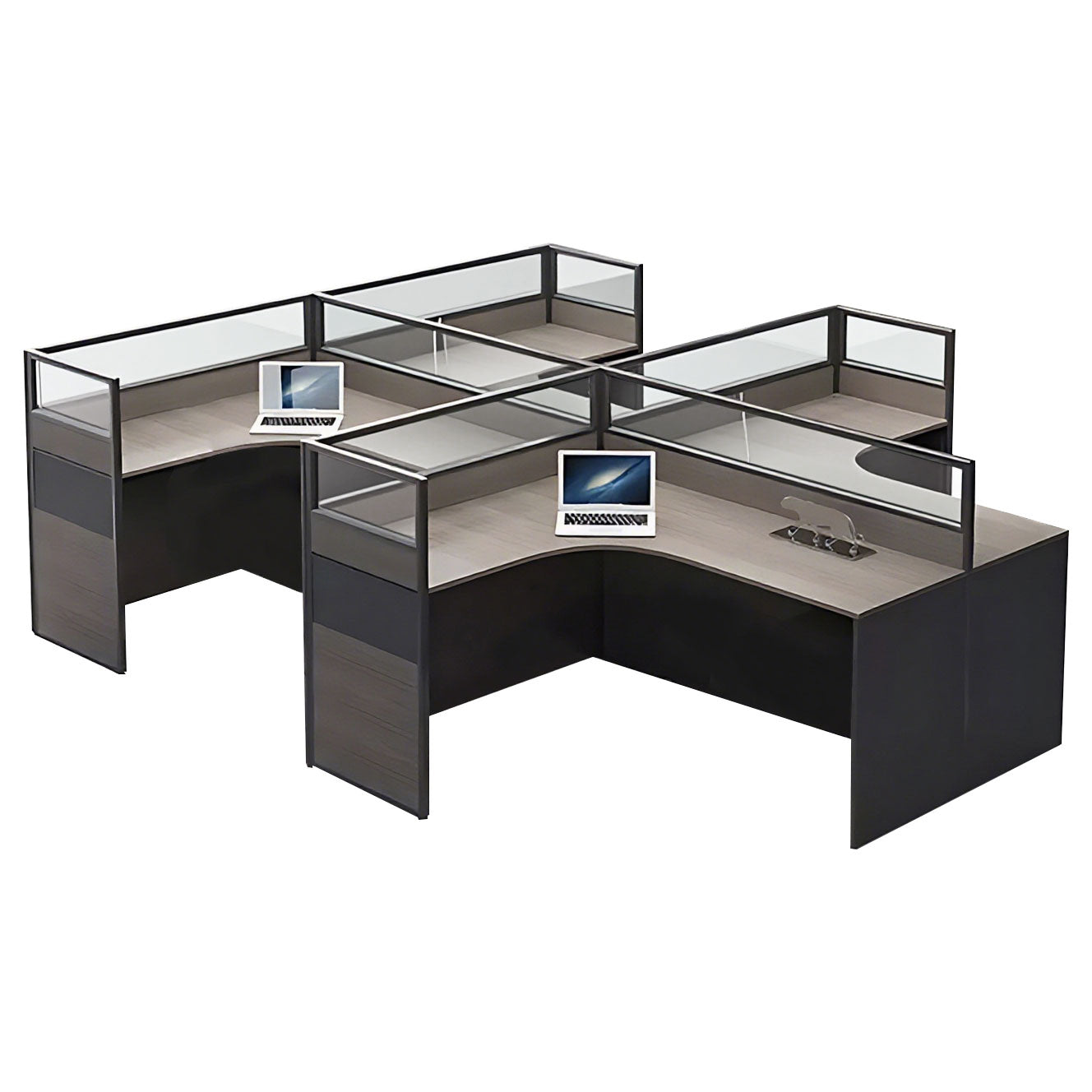 Minimalist Office Desk with Screen Partition, Four Seater