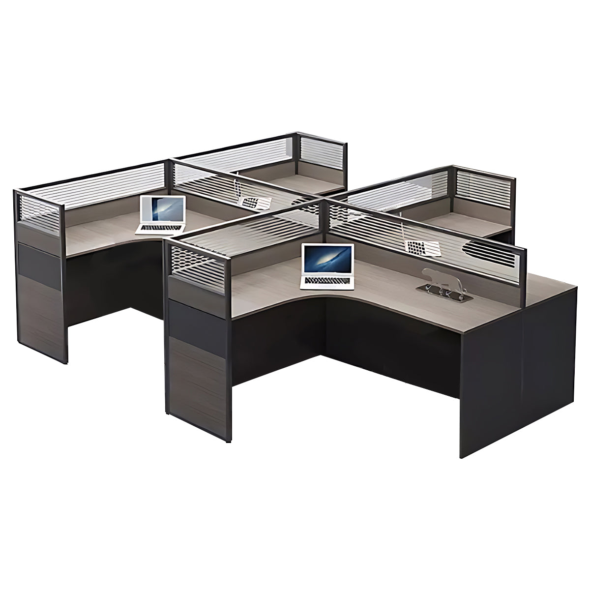 Minimalist Office Desk with Screen Partition, Four Seater