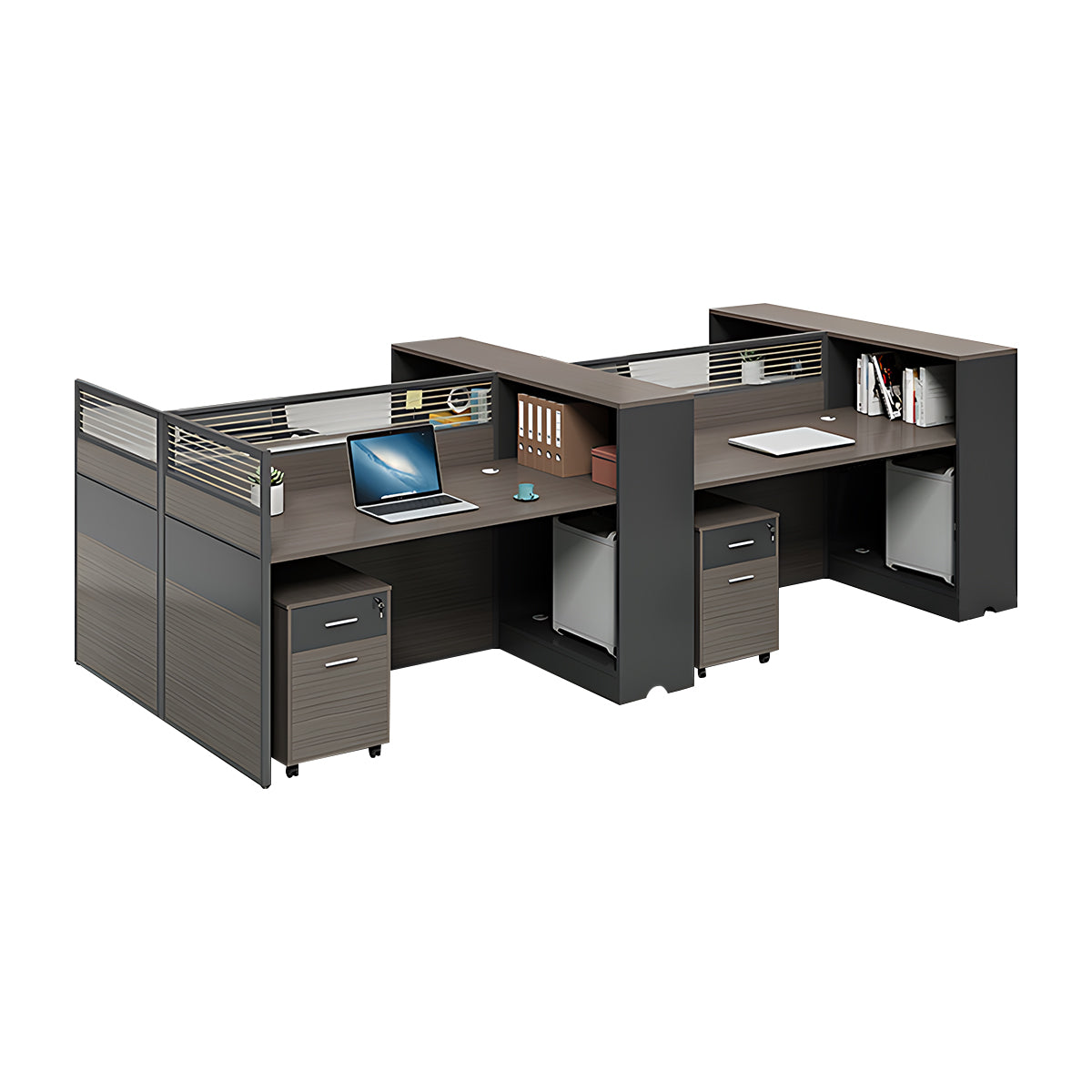 Minimalist Office Desk with Screen Partition, Four Seater