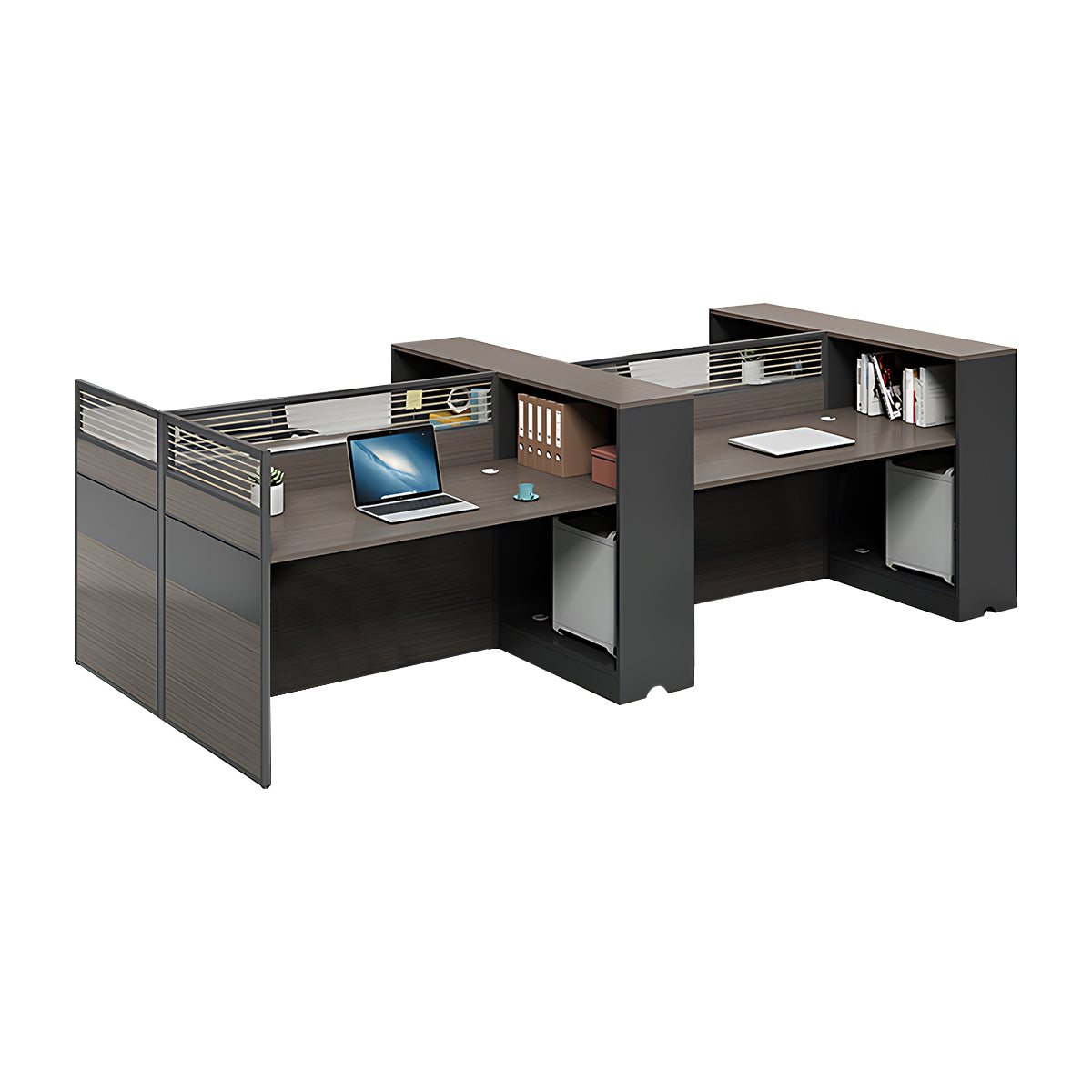 Minimalist Office Desk with Screen Partition, Four Seater