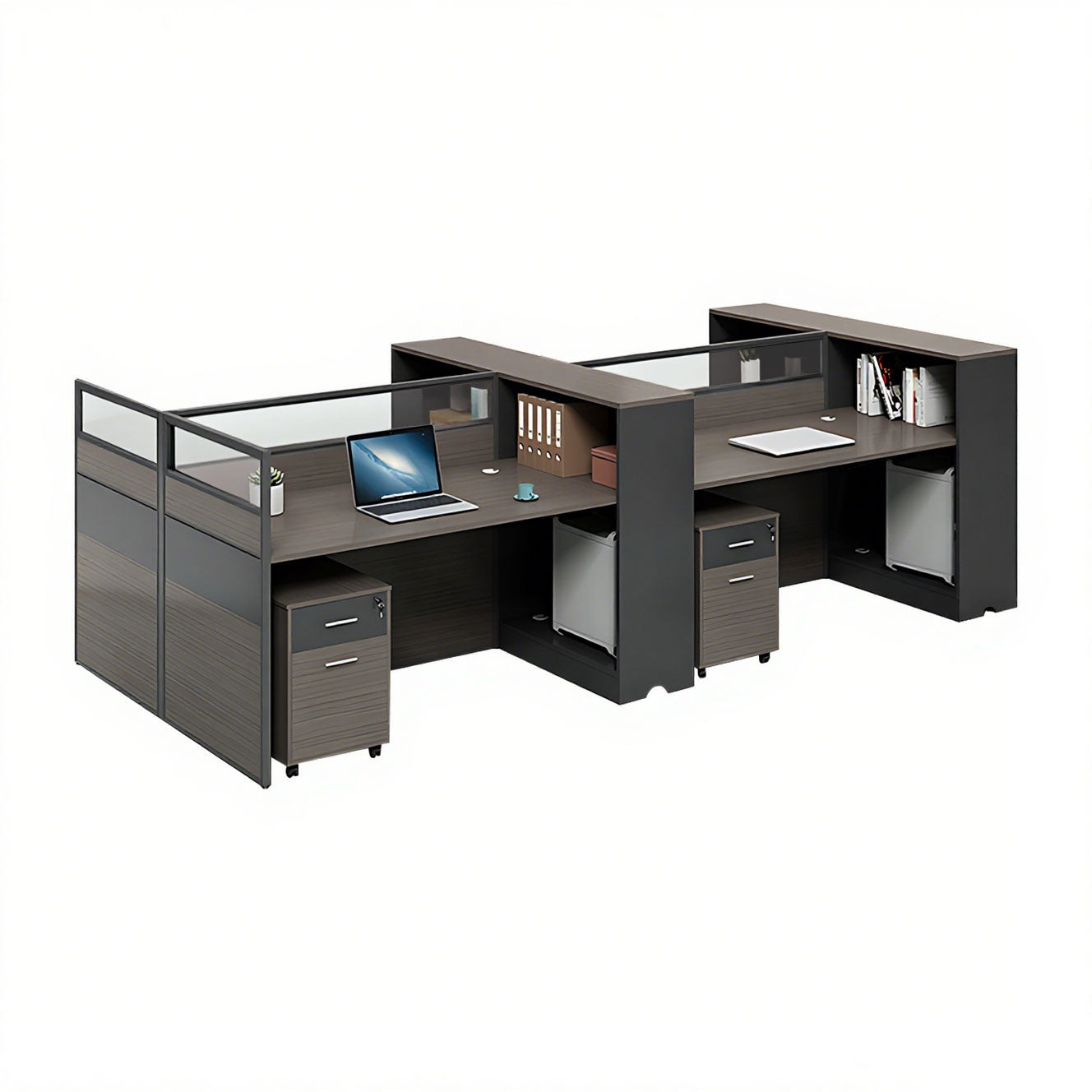 Minimalist Office Desk with Screen Partition, Four Seater