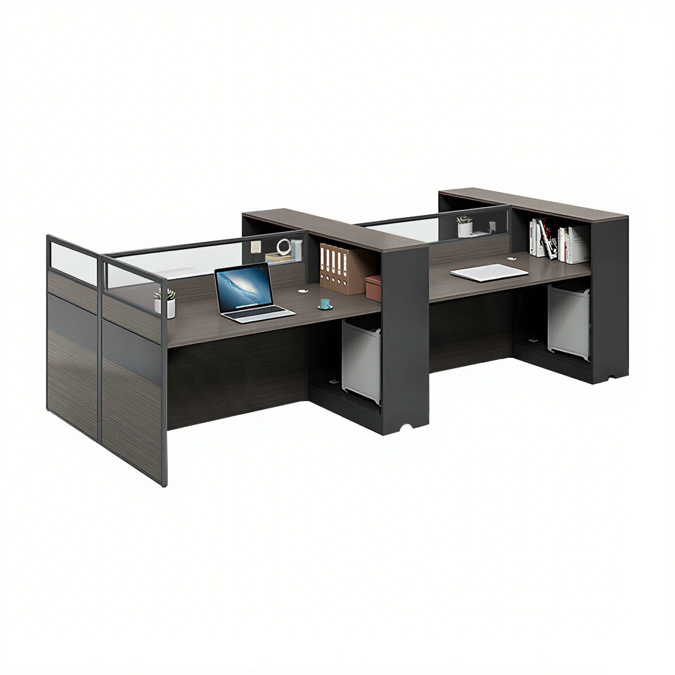 Minimalist Office Desk with Screen Partition, Four Seater