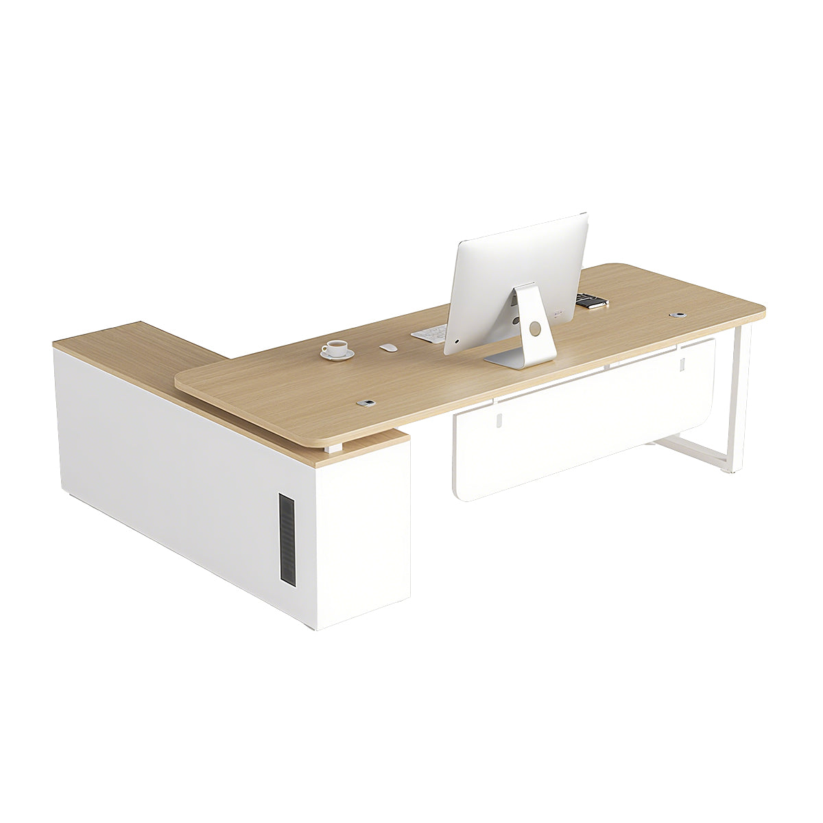 Minimalist Spacious Employee Desk with Sturdy Large Side Cabinet and Robust Legs