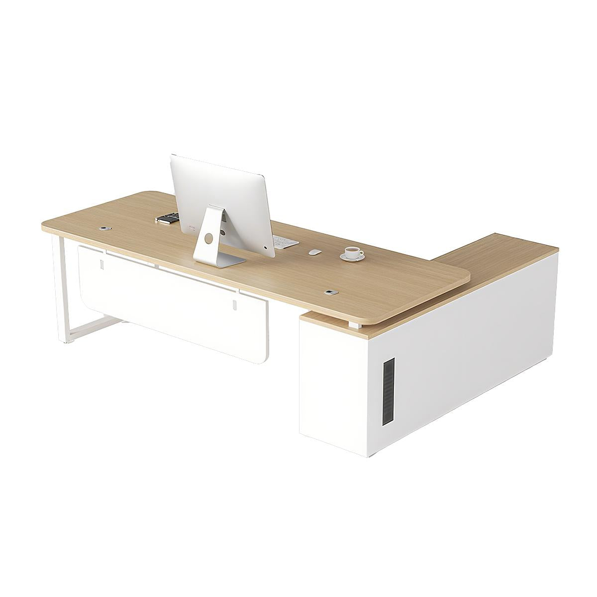 Minimalist Spacious Employee Desk with Sturdy Large Side Cabinet and Robust Legs