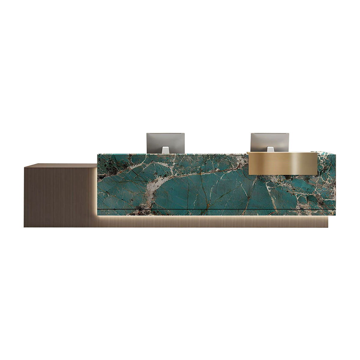 Modern Marble Reception Desk with LED Lights and Storage Cabinets