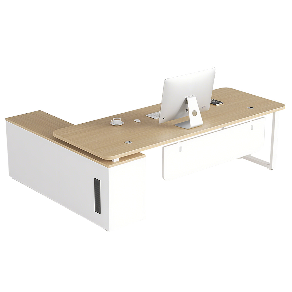 Minimalist Spacious Employee Desk with Sturdy Large Side Cabinet and Robust Legs