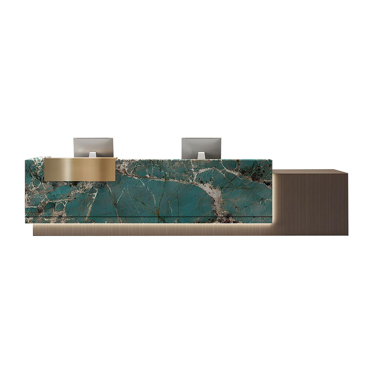 Modern Marble Reception Desk with LED Lights and Storage Cabinets
