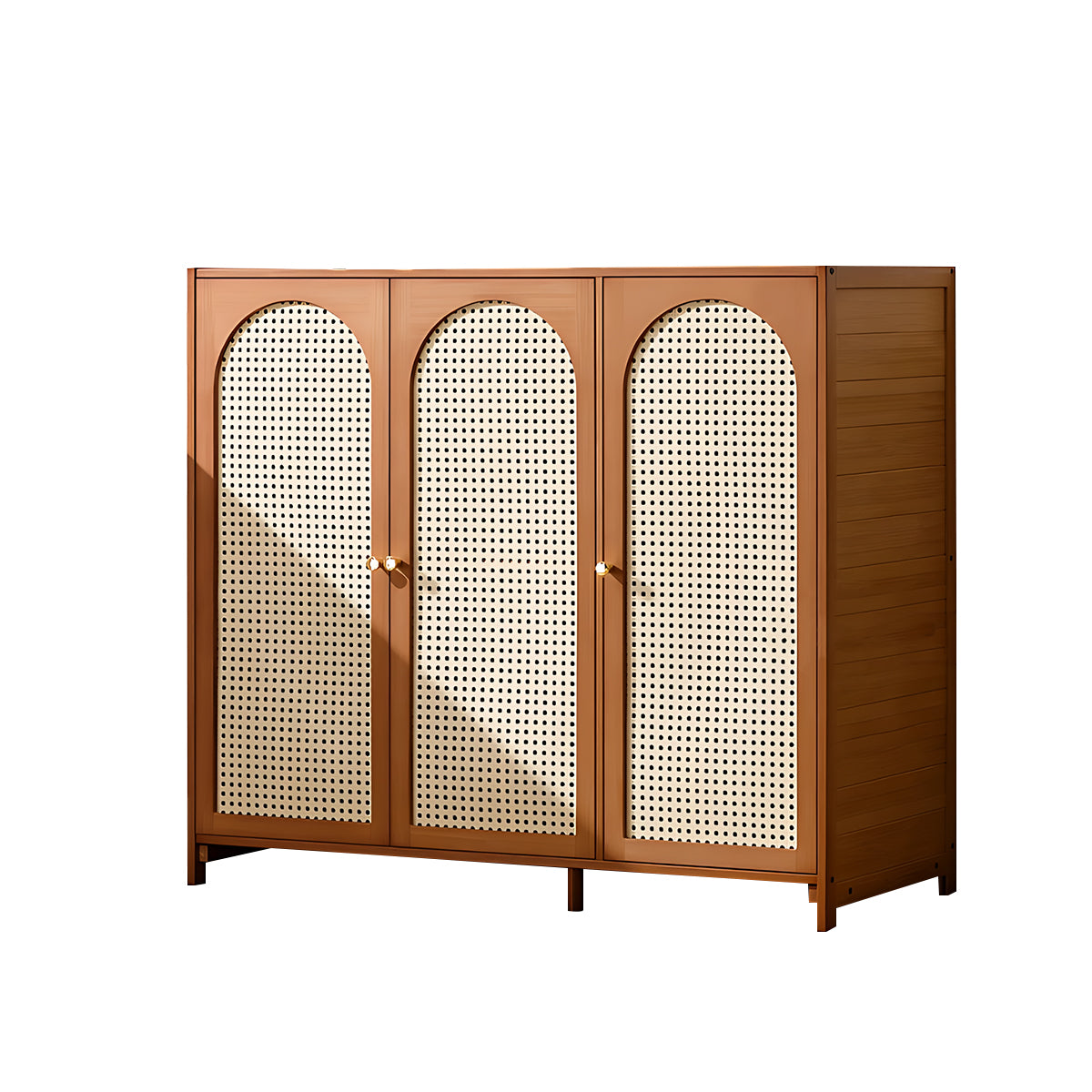 Retro Bamboo Buffet Cabinet, Faux Rattan Doors, Ample Storage for Home