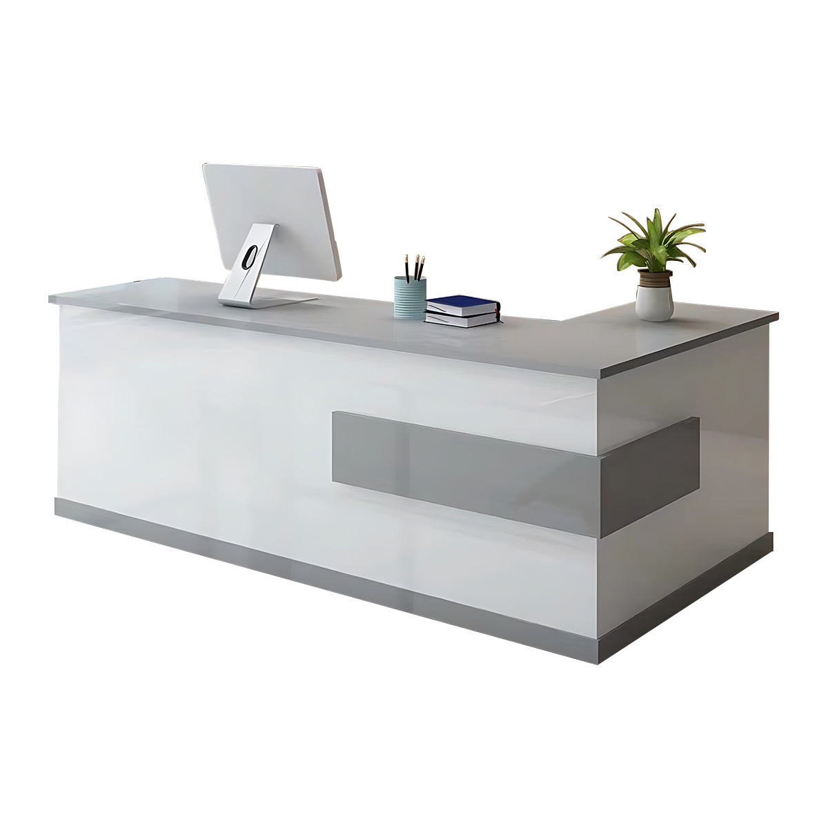 Sleek Luxurious L-Shaped Reception Desk with Thick Desktop