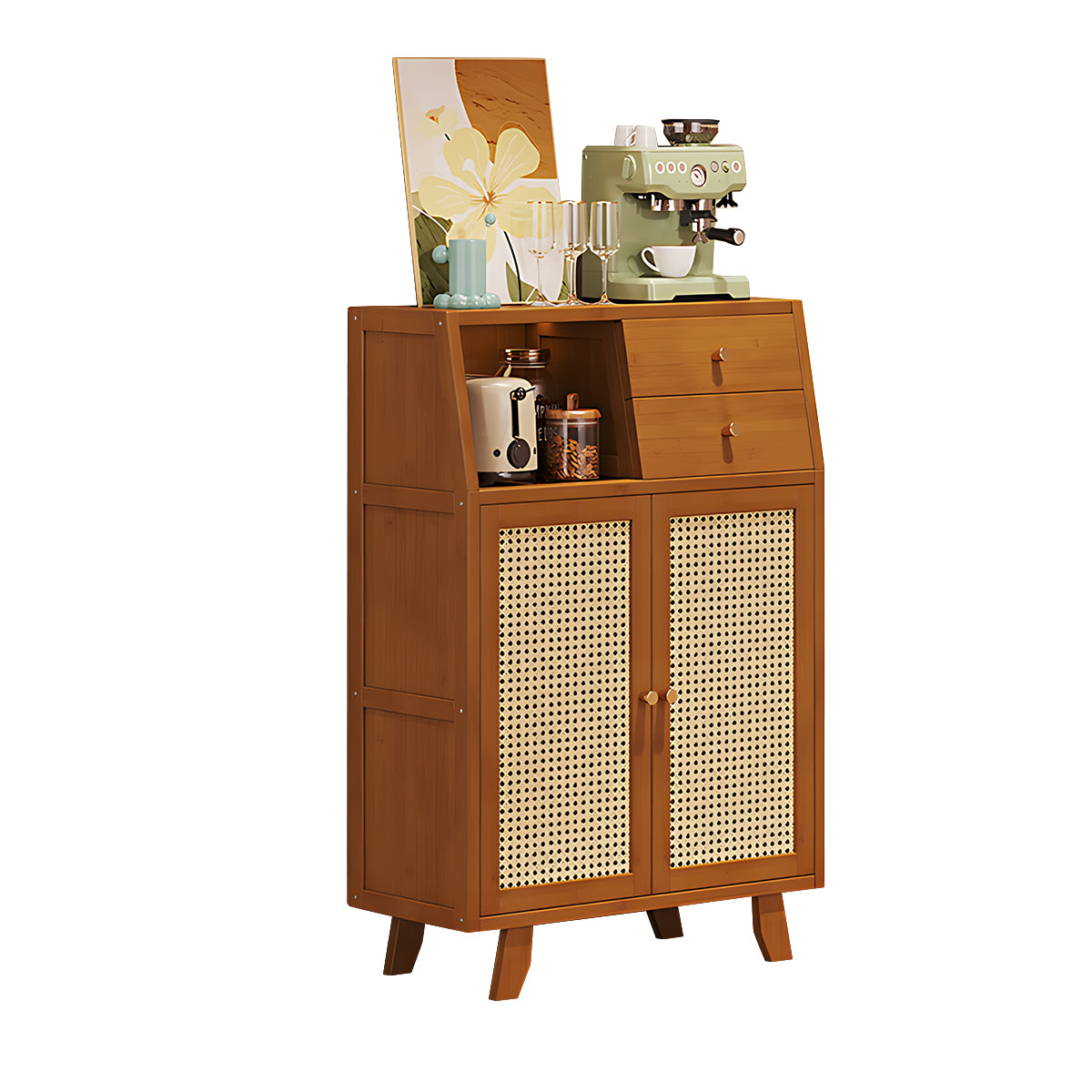 Eco-Friendly Bamboo Sideboard with Flip-Top Drawers and Storage Compartments