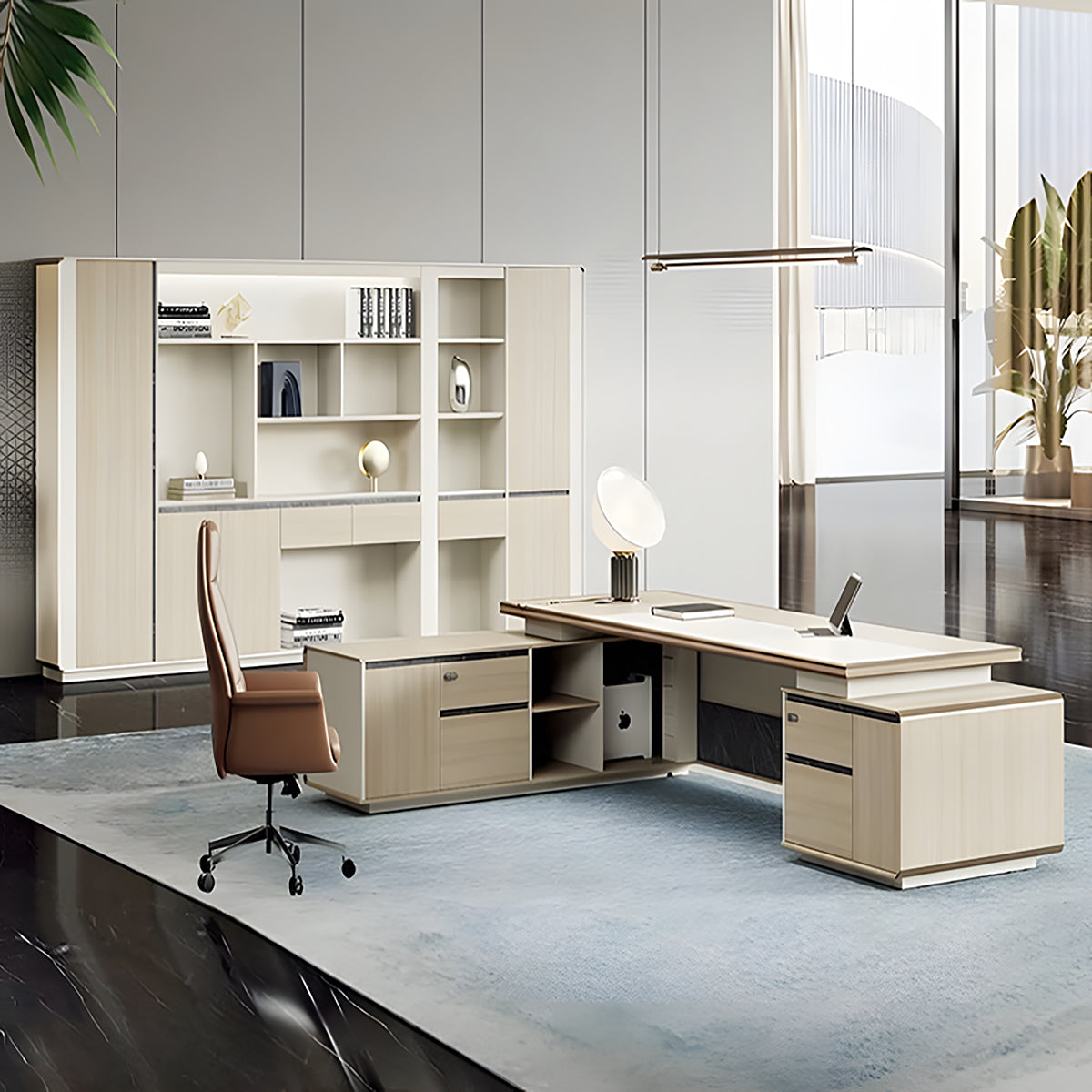 Modern and Stylish Executive Desk With Spacious Tabletop and Exquisite Wood Grain Design