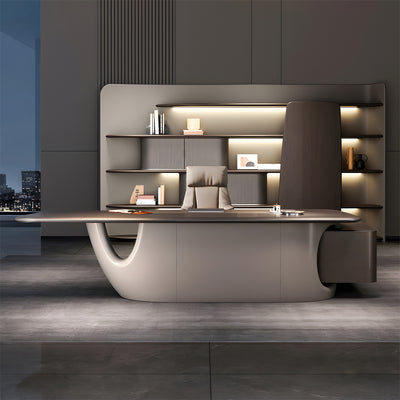 Luxury Executive Desk with Walnut Veneer & Floating Side Cabinet