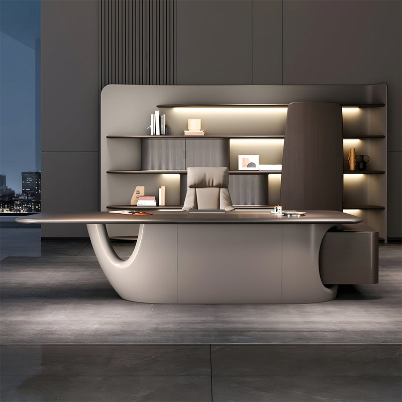 Luxury Executive Desk with Walnut Veneer & Floating Side Cabinet