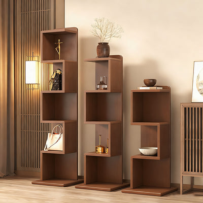 Solid Wood Multi-Layer Bookshelf Rubberwood Storage Staggered Design
