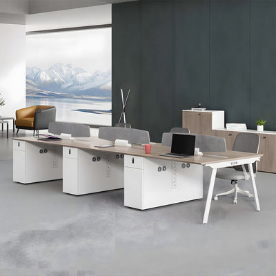Multi-Person Office Desk with Built-In Outlets for Office Workstation