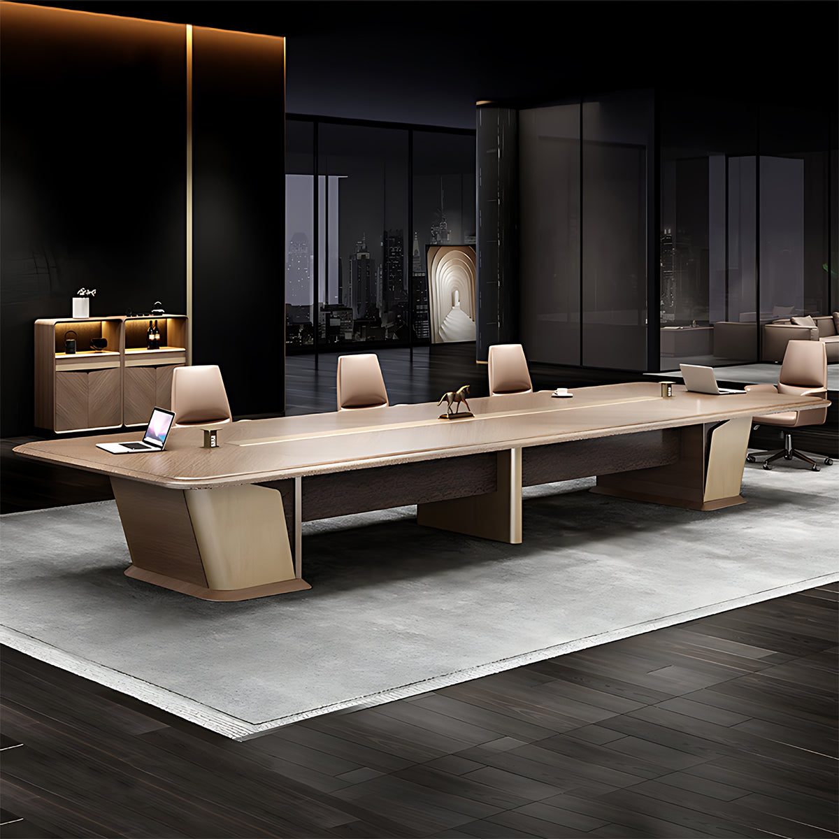 Modern Classic Spacious Conference Table with Thick Legs and a Wide Tabletop Design
