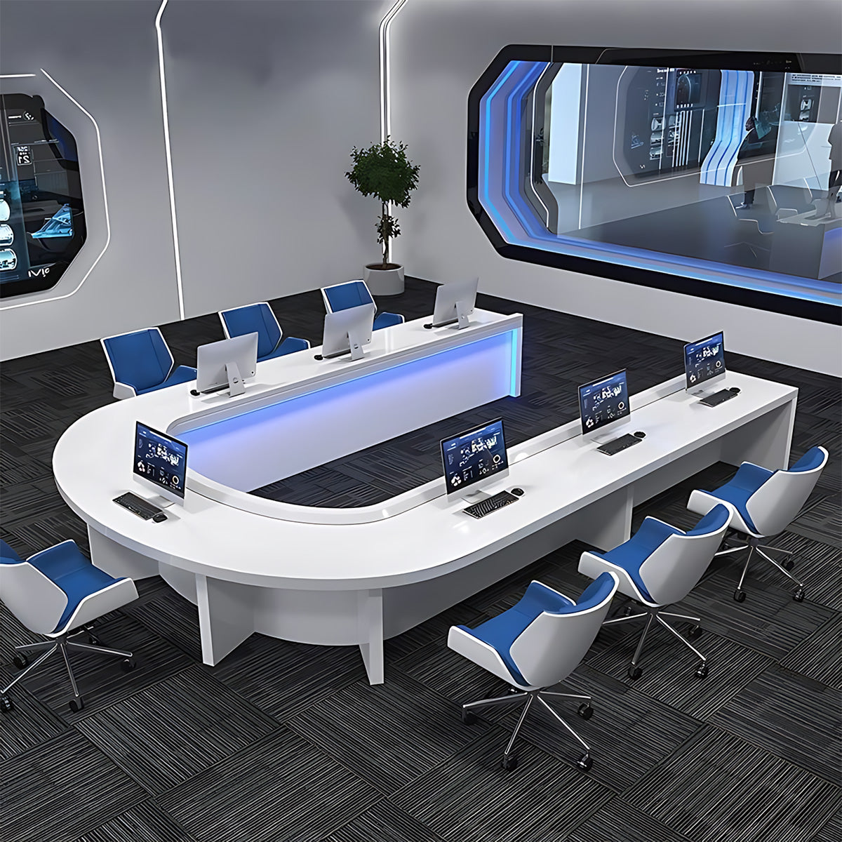 Modern U-Shaped Conference Table with Integrated Lighting for Offices