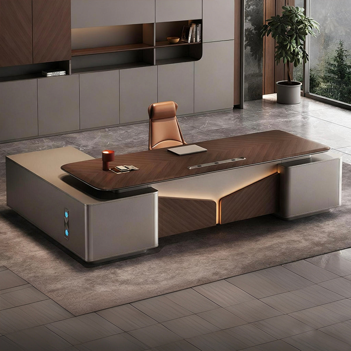 Minimalist Executive Desk Eco-Friendly Panel Side Cabinet and Fingerprint Lock