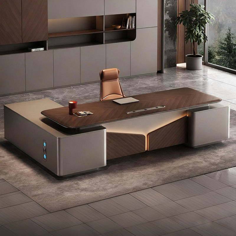 Minimalist Executive Desk Eco-Friendly Panel Side Cabinet and Fingerprint Lock