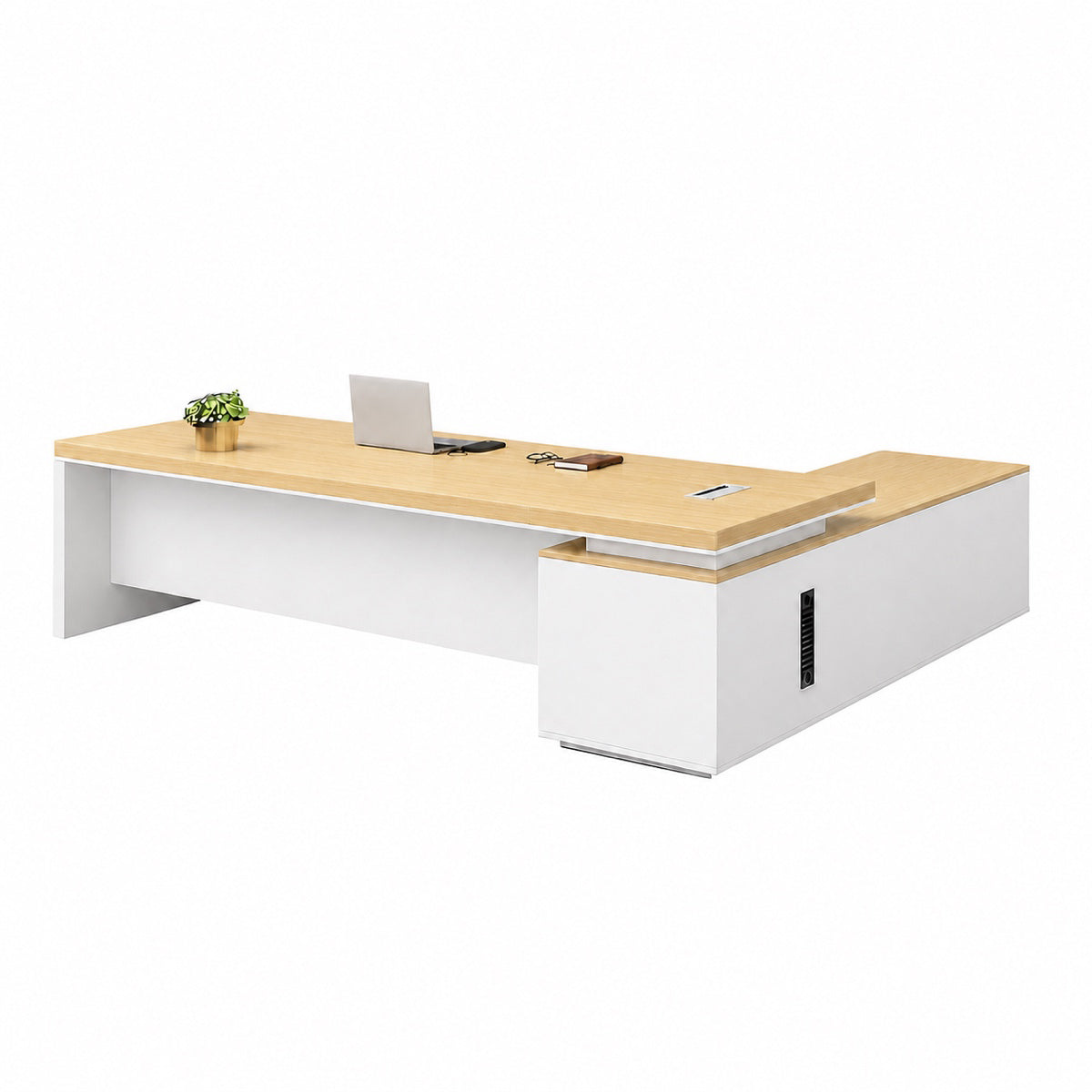 L-Shaped Executive Desk 63–126 in Wide with Cable Management, File Drawers & Steel Frame